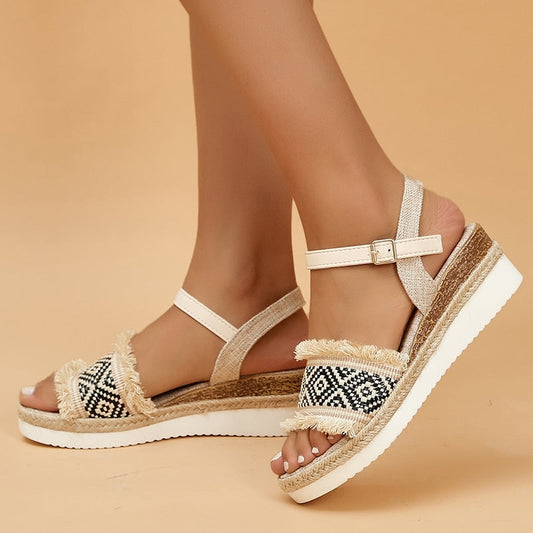 flowersverse Style Printed Wedge Sandals for Women Summer Non Slip Platform Shoes Woman Lightweight Casual Gladiator Sandalias