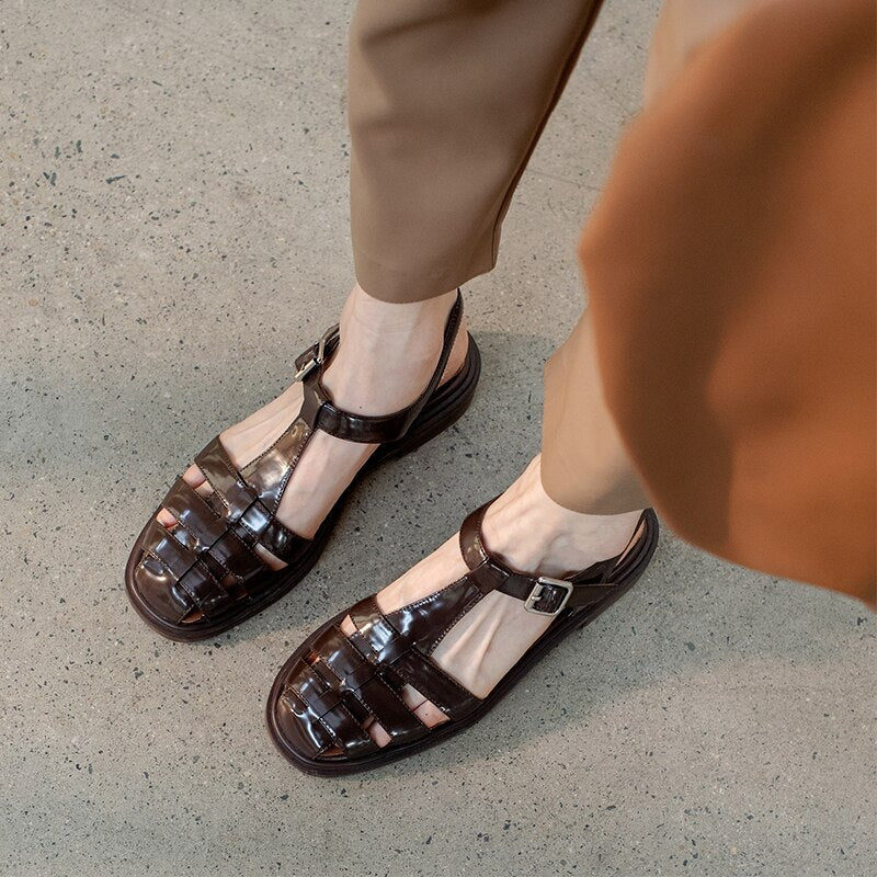 flowersverse new Women sandals natural leather 22-25cm cowhide+pigskin+sheepskin full leather Vintage Roman sandals fashion women shoes