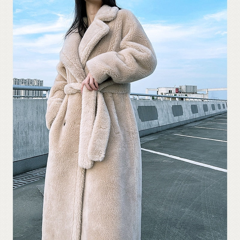 flowersverse Women 100% Wool Coats Long Plus Size Overcoat Winter Loose Cashmere Outerwear Thick And Warm H914