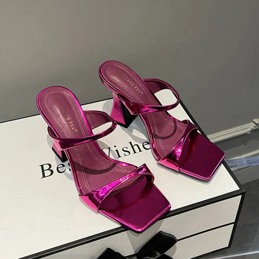 flowersverse-Designer Sandals New High Heels Summer New Chunky Heel Women Shoes Sexy Luxury Party Dress Shoes Brand Women's Slippers