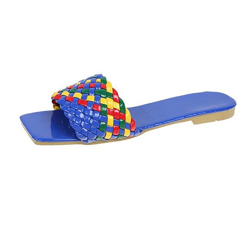 flowersverse New Fashion Weave Slippers Women Square Toe Flat Casual Shoes Women Slide Summer Flip Flops Beach Sandal Slipper Big Size42