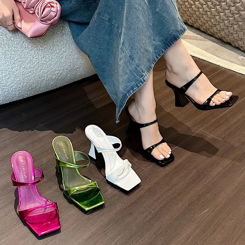 flowersverse-Designer Sandals New High Heels Summer New Chunky Heel Women Shoes Sexy Luxury Party Dress Shoes Brand Women's Slippers