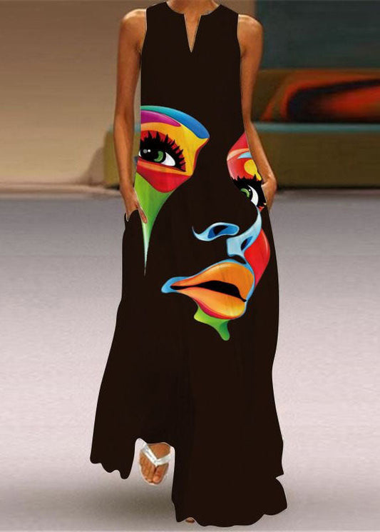 flowersverse Style Colorblock V Neck Print Chiffon Dress Summer LY1928