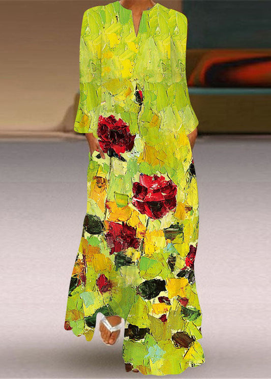 flowersverse Unique Butterfly Print Pockets Chiffon Maxi Dresses Long Sleeve LY1923