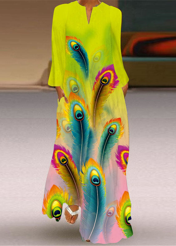 flowersverse Unique Butterfly Print Pockets Chiffon Maxi Dresses Long Sleeve LY1923