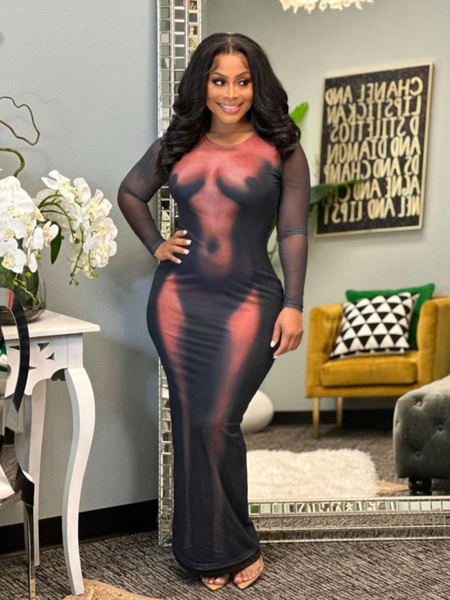 flowersverse Round Neck Body Print Bodycon Dress AR5071