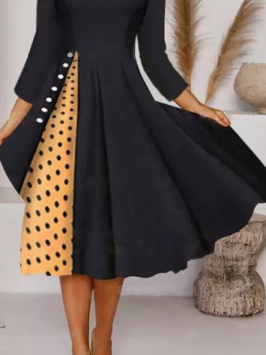 flowersverse A-Line Casual 3/4 Sleeve Bateau/Boat Neck Knitting Dress