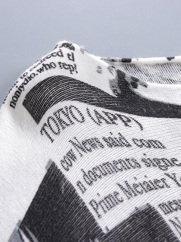 flowersverse Letter Print Printed Long Sleeves Loose Round-Neck Sweater Tops Pullovers Knitwear