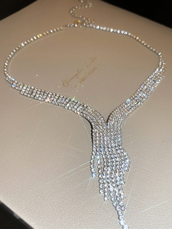 flowersverse Rhine Stones 2 pieces Tasseled Necklaces Accessories Earrings Accessories