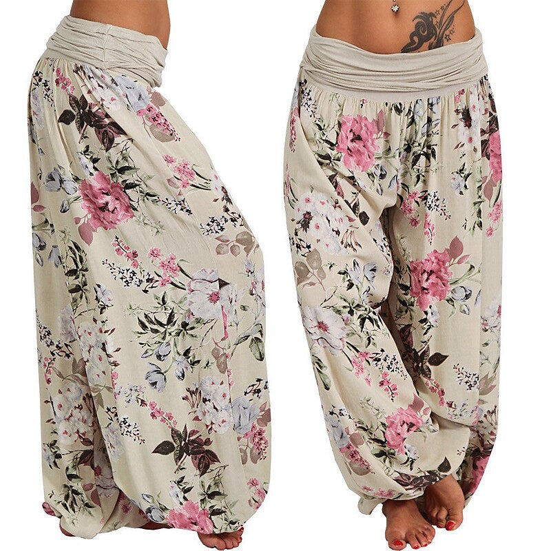 flowersverse Women‘s Harem Pants Breathable Quick Dry Moisture Wicking Yoga Fitness Gym Workout Bloomers Bottoms Apricot White Black Winter Plus Size Sports Activewear Micro-elastic Loose / Athletic