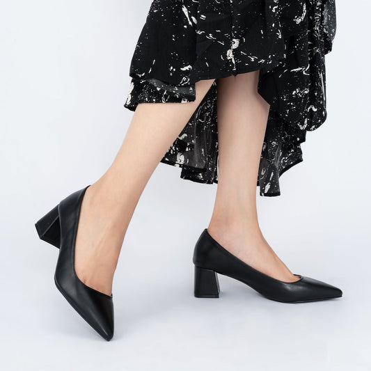 flowersverse Solid Color Pumps Chunky Heels