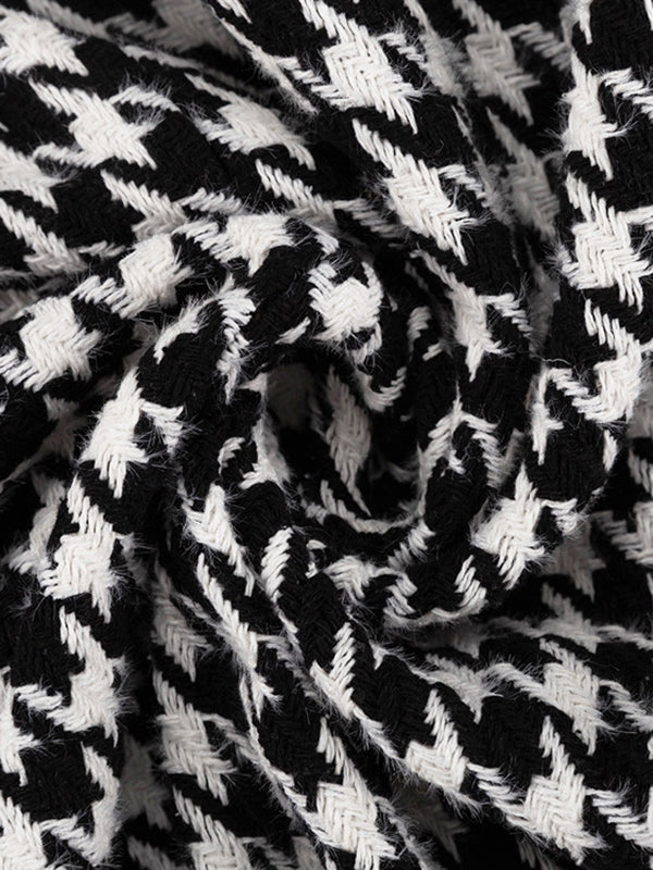 flowersverse Houndstooth Split-back Split-Joint Tied Waist Long Sleeves Loose Lapel Trench Coats