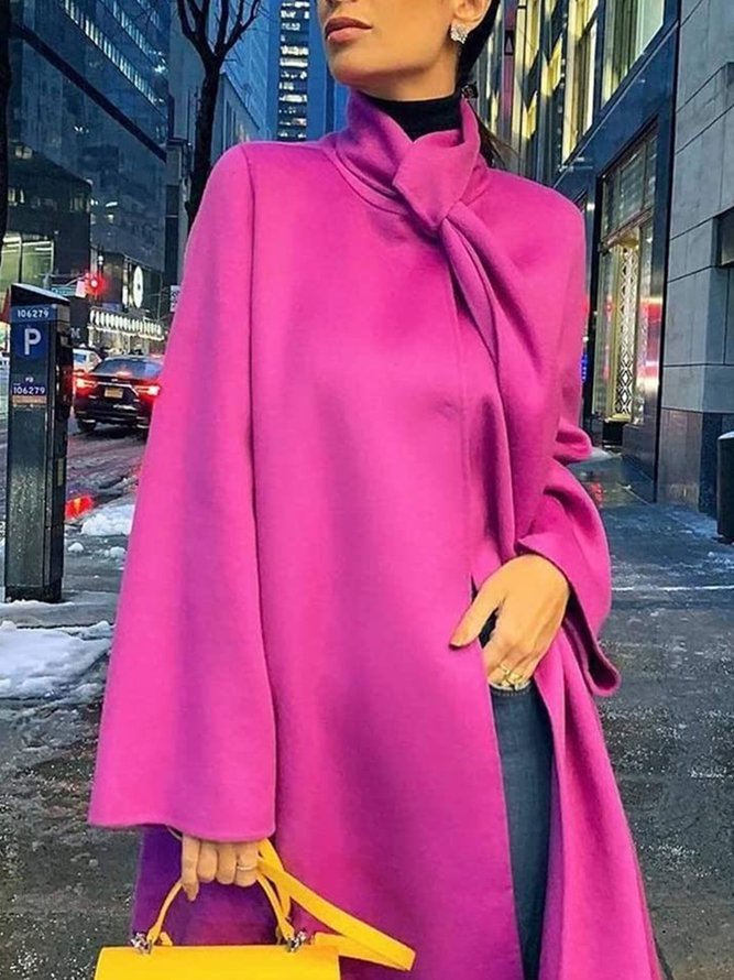 flowersverse Solid Color Long Sleeves Loose Woolen Coat Outerwear