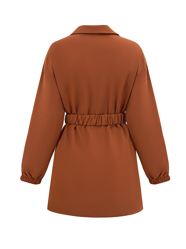 flowersverse Belted Solid Color Loose Lapel Shirts Tops Blouses&shirts Tops