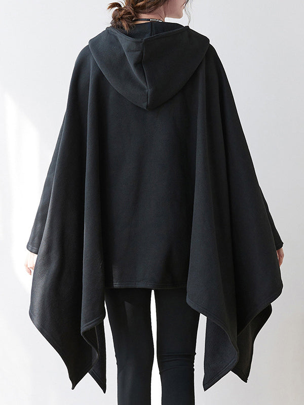 flowersverse Casual Plus Size Irregularity Batwing Sleeves Solid Color Hoodies
