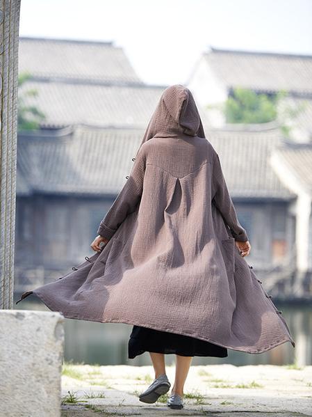 flowersverse National Style Mistarious Linen Cape Coat