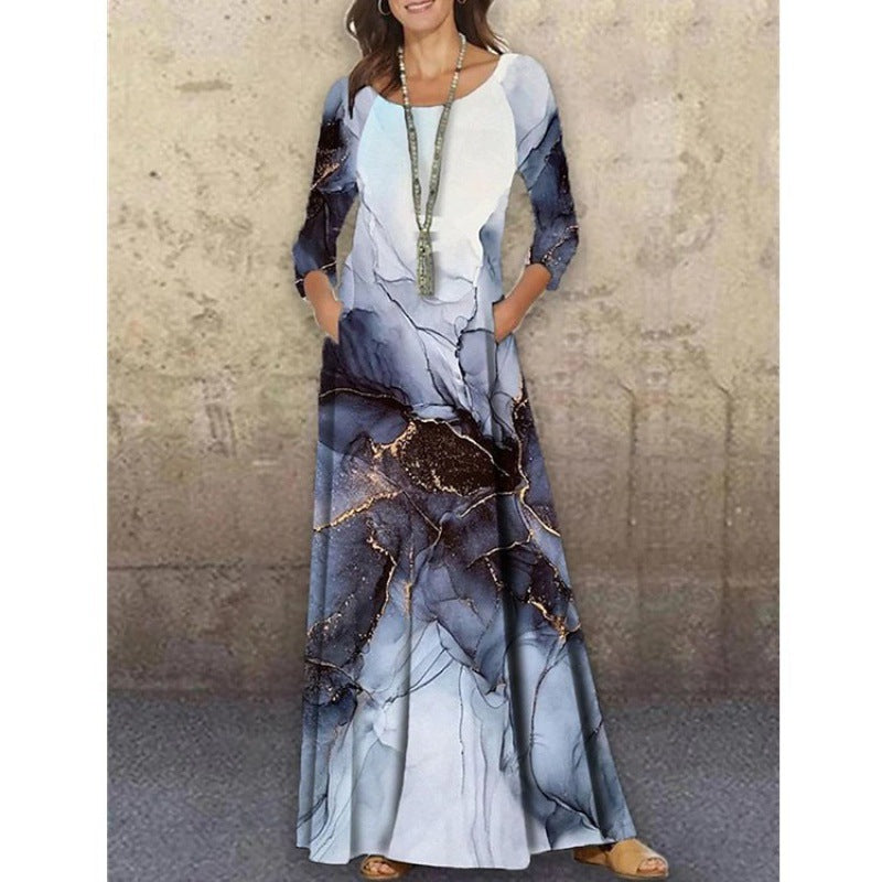 flowersverse Women's Round Neck Long Sleeve Floral Print Dresses