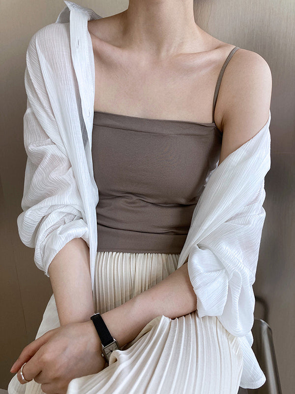 flowersverse Simple Casual Solid Color Spaghetti-Neck Vest Top