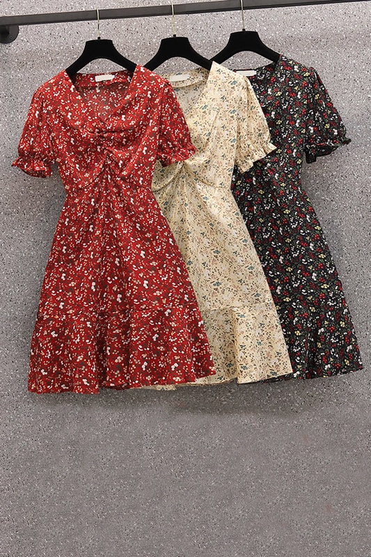 flowersverse French Floral Style Elegant Wrinkle-Covering Platycodon Grandiflora Dress