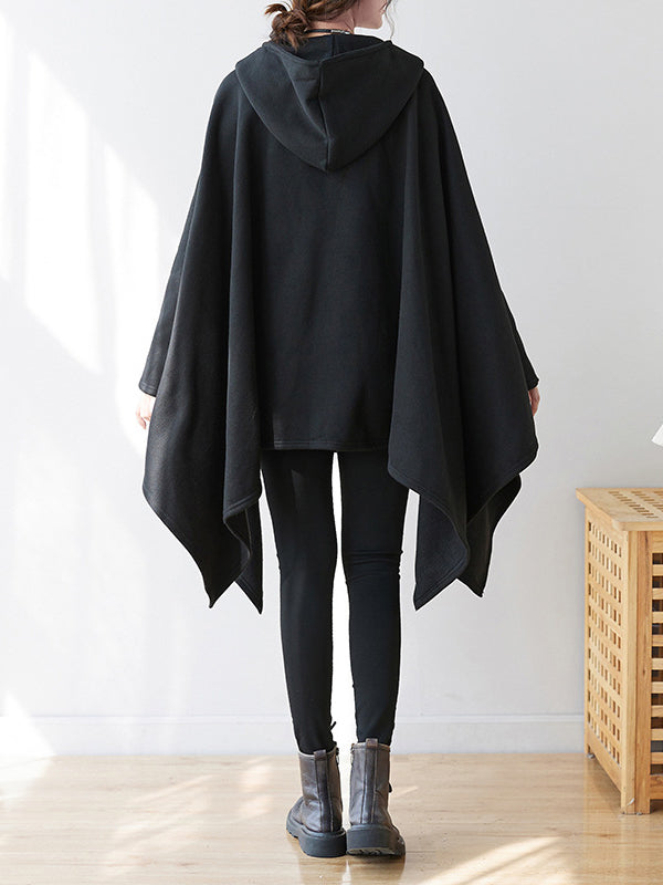 flowersverse Casual Plus Size Irregularity Batwing Sleeves Solid Color Hoodies