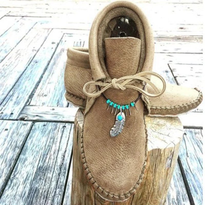 flowersverse Camel All Season Cowhide Leather Flat Heel Daily Ankle Boots