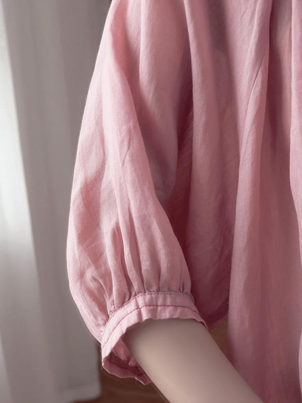 flowersverse Simple Casual Solid Buttoned Pleated Blouse