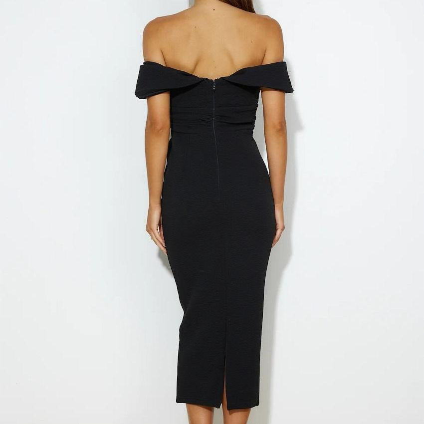 flowersverse Summer Long Dress Fashion Solid Color Off Shoulder Chic Bodycon Dress Women
