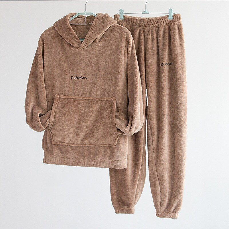 flowersverse Women's Sweatshirt Tracksuit Pants Sets Pajamas Basic Black Blue Casual Daily Solid Color Hooded One-Size Plus Size
