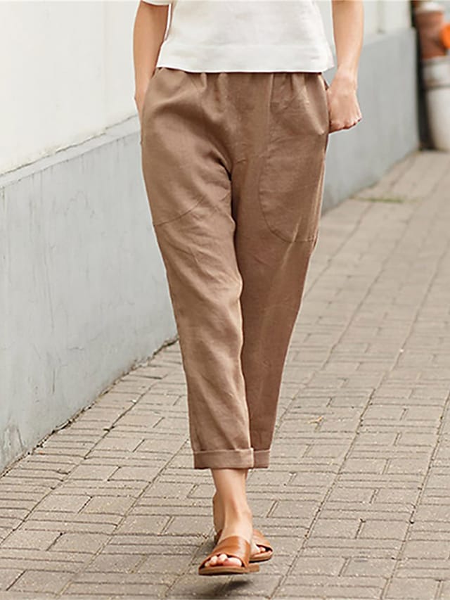 flowersverse Women's Plus Size Loungewear Pants Pure Color Simple Casual Comfort Home Daily Vacation Polyester Breathable Pant Pocket Spring Summer Black White