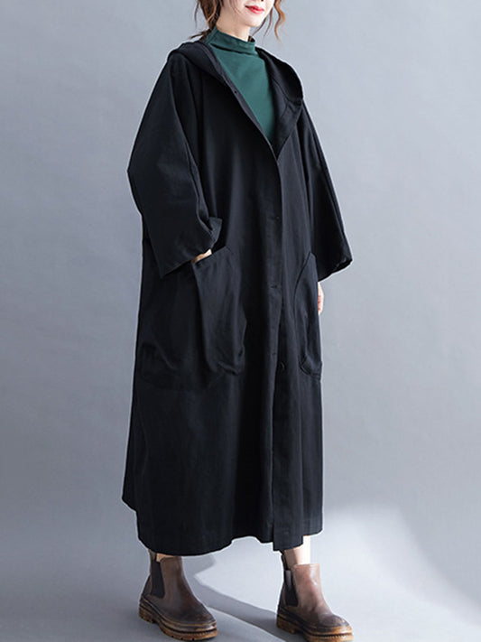 flowersverse Loose Hooded Trench Long Coat