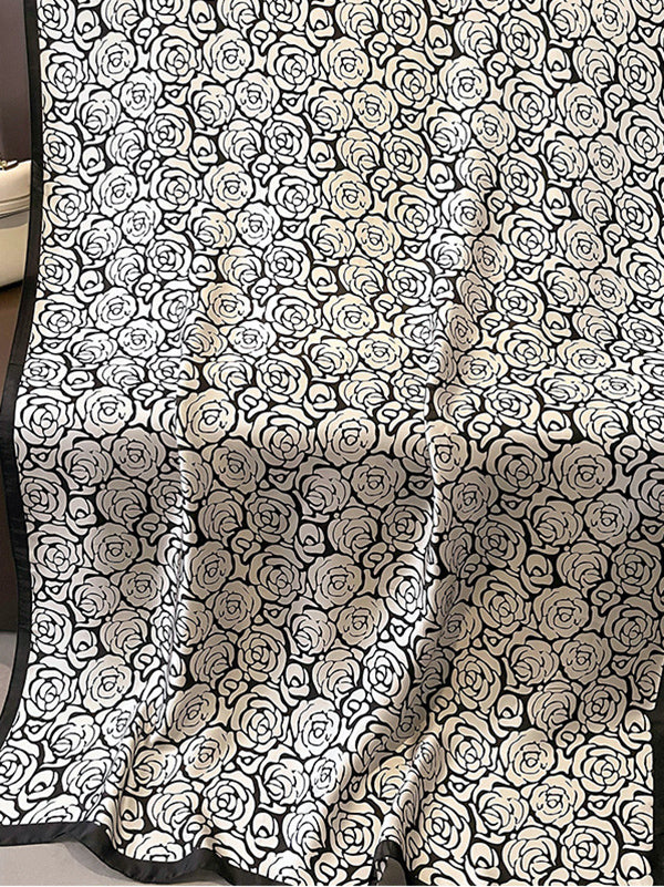 flowersverse Chic Rose Print Silk Imitation Warm Shawl&Scarf