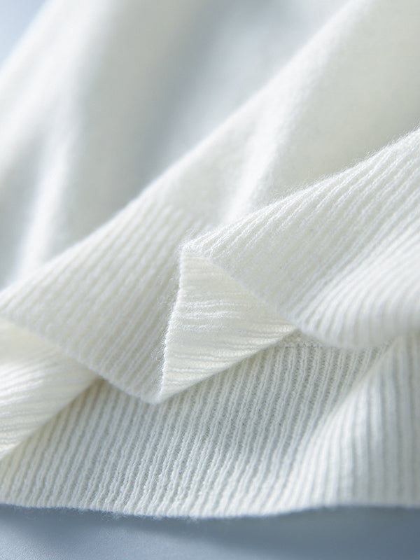 flowersverse Simple Solid Color Round-Neck Short Sleeves Sweater