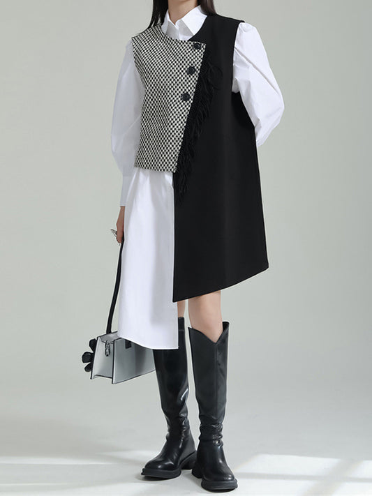 flowersverse Asymmetric Buttoned Houndstooth Sleeveless Vest Outerwear