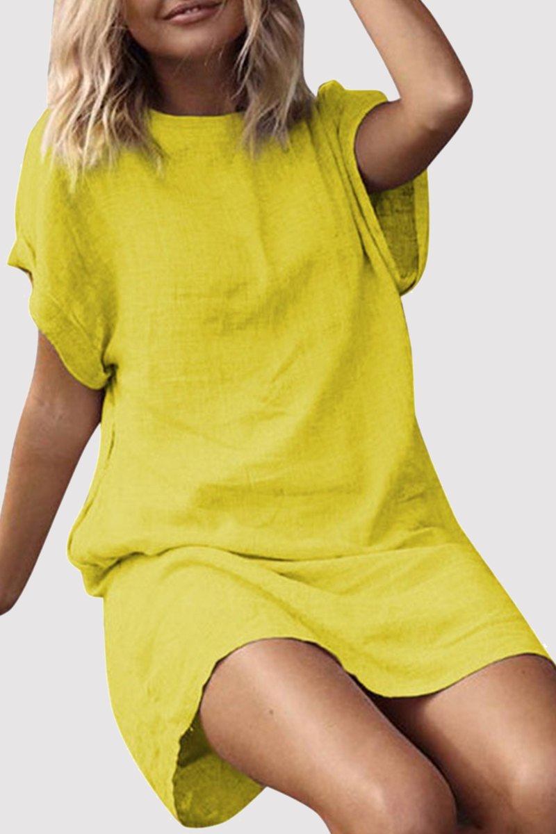 flowersverse Casual Solid Basic O Neck Short Dresses(9 Colors)