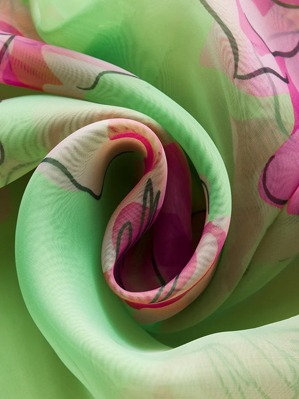 flowersverse Loose Puff Sleeves Bow-Embellished Floral Printed See-Through Stand Collar Blouses&Shirts Tops