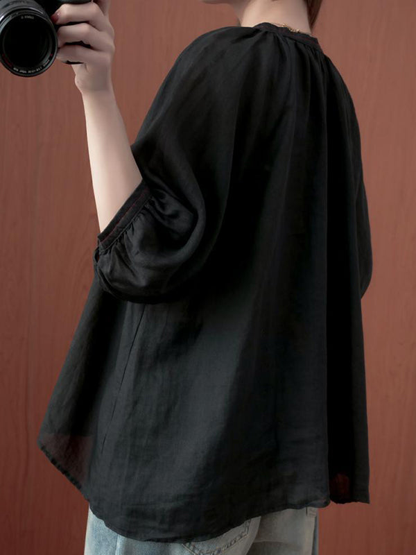 flowersverse Simple Casual Solid Buttoned Pleated Blouse