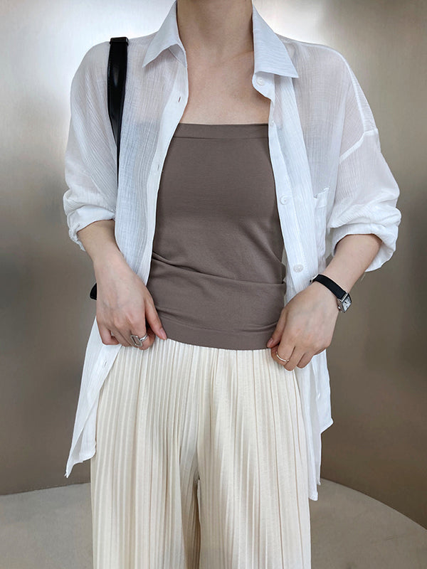 flowersverse Simple Casual Solid Color Spaghetti-Neck Vest Top
