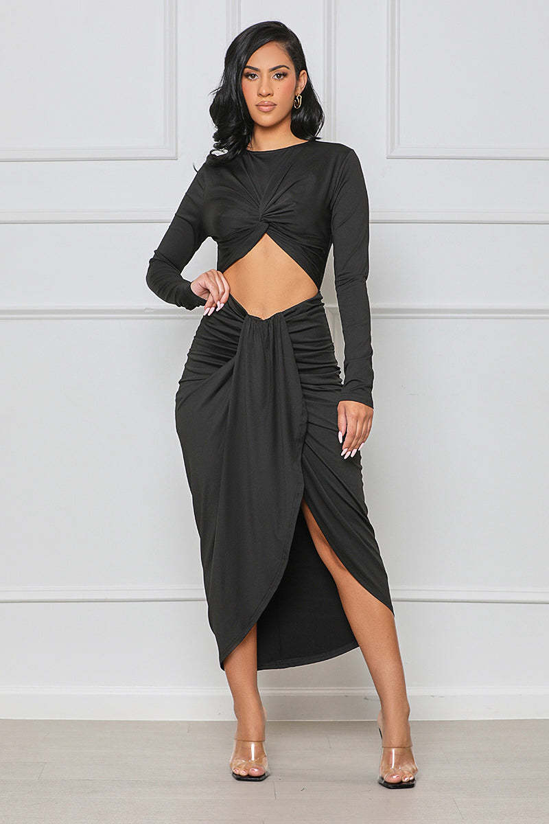 flowersverse Women's Clothing Autumn/Winter Solid Color Sexy Tight Fitting Bodycon Dress