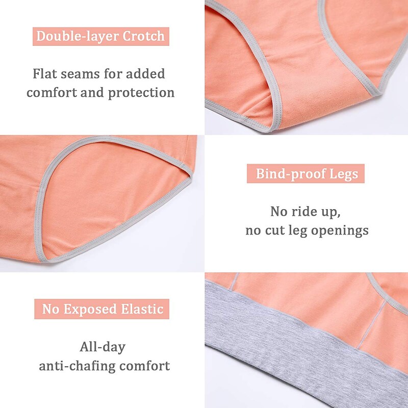 flowersverse Women's Plus Size Basic Vacation Pure Color Shaping Panty Stretchy High Waist Cotton 5 Pieces Green M
