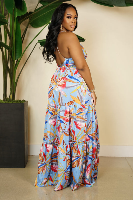 flowersverse Floral V Neck Flowy Split Maxi Dress