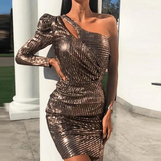 flowersverse Woomen One Shoulder Puff Sleeve Dress Irregular Mini Bodycon Party Dress Sexy Vestidos De Verano