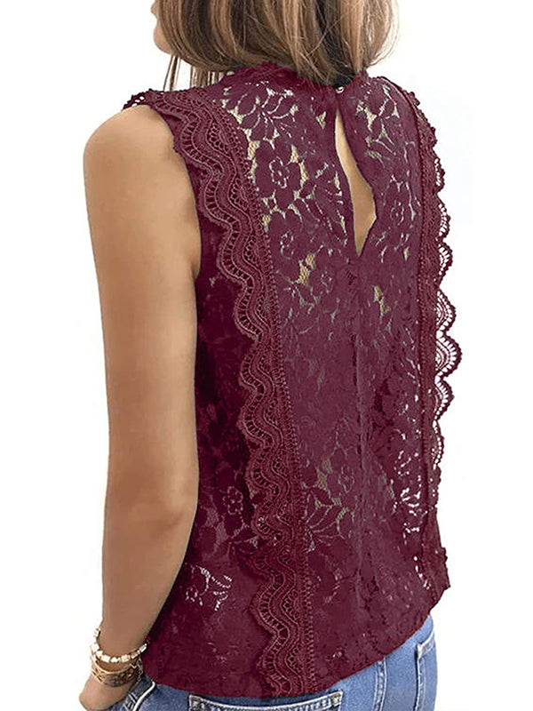 flowersverse Original Lace Embroidered Solid Color Falbala Vest Top