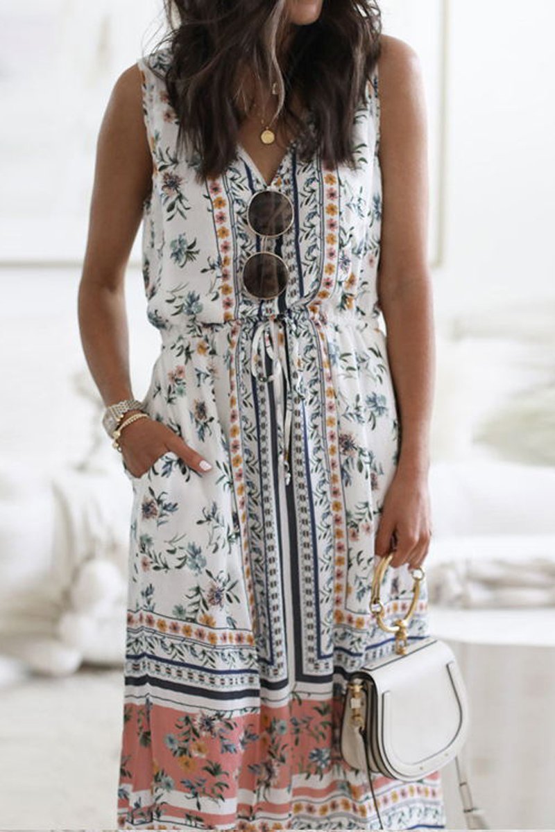 flowersverse V-Neck Sleeveless Floral Printed Dress