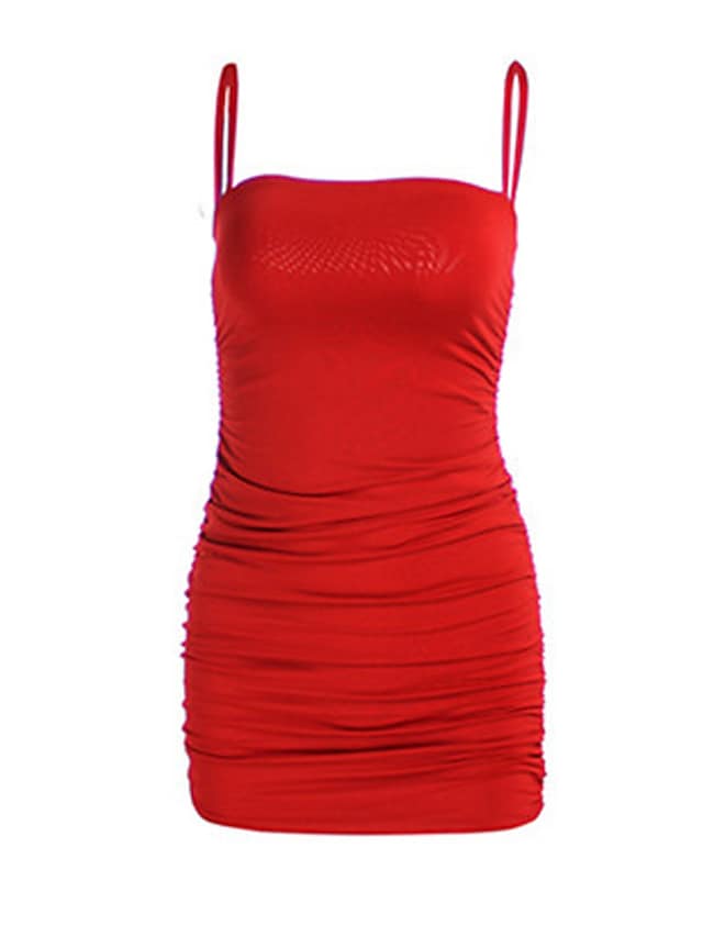 flowersverse Women‘s Bodycon Sheath Dress Slip Dress Mini Dress Black White Pink Sleeveless Pure Color Ruched Spring Summer Spaghetti Strap Formal Slim XS S M L XL
