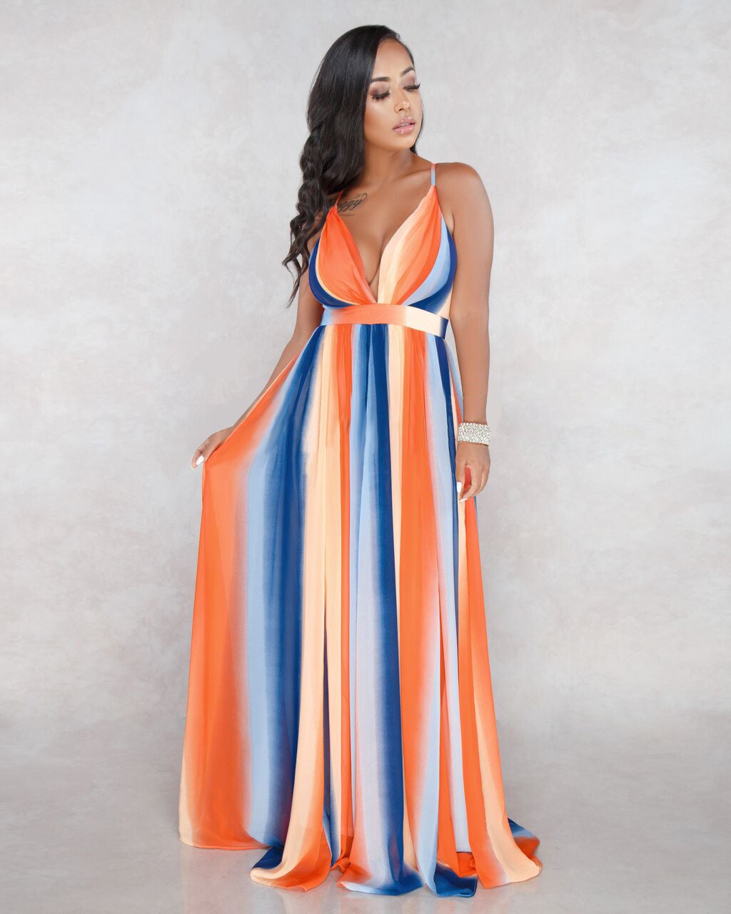 flowersverse Deep V-Neck Back Chiffon Dress