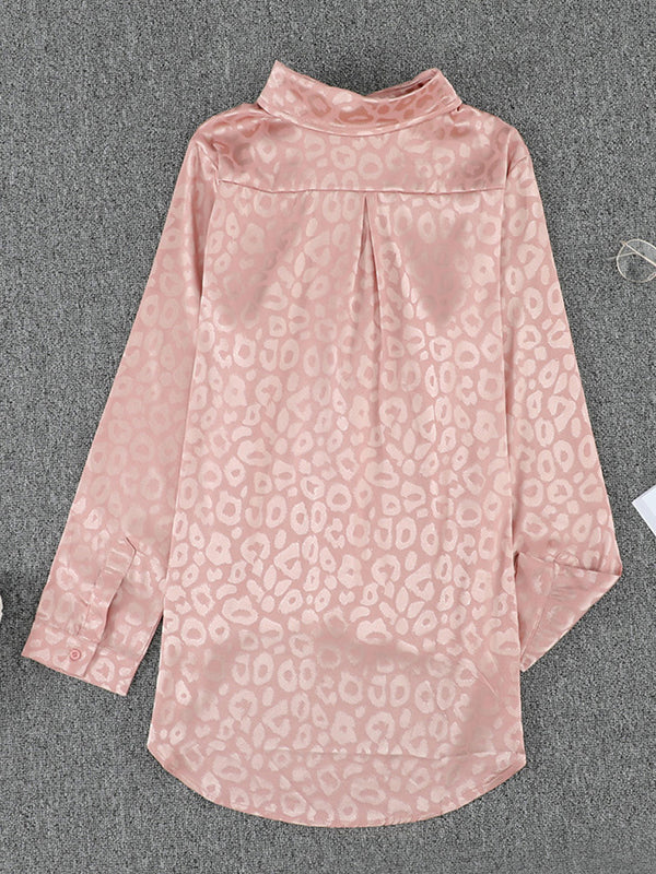 flowersverse Buttoned Leopard Long Sleeves Loose Lapel Blouses&Shirts Tops