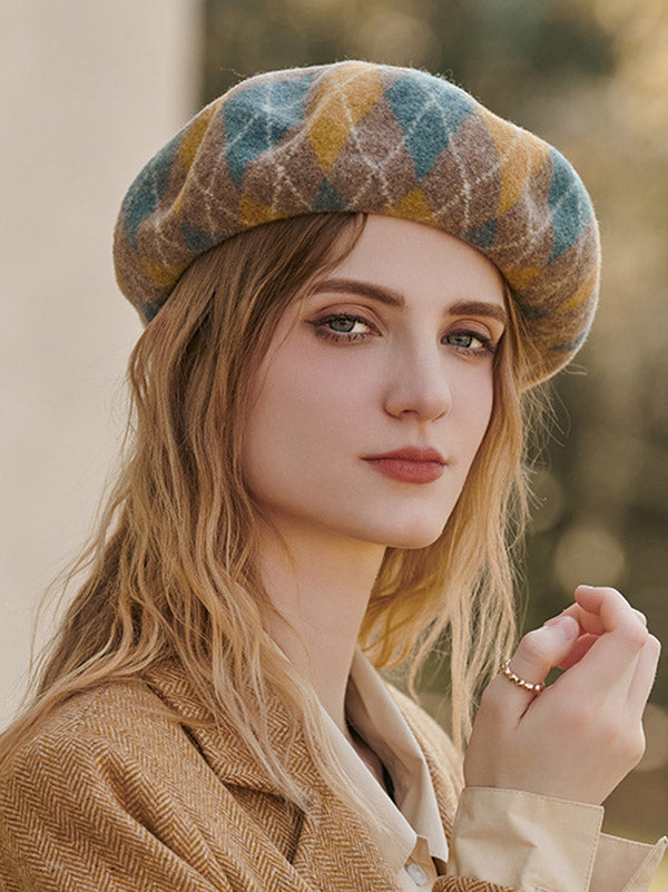 flowersverse Vintage Wool Contrast Color Beret Hat