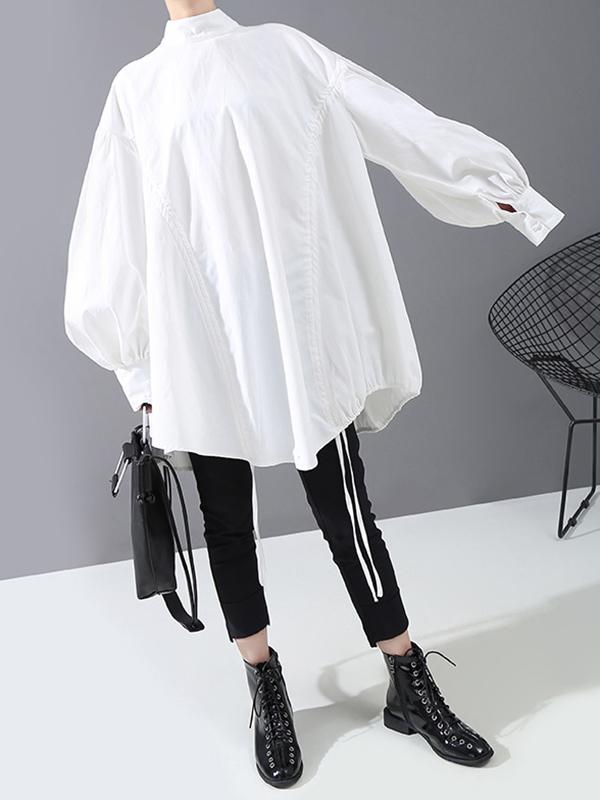 flowersverse Drawstring Cropped Loose Stand Collar Shirt