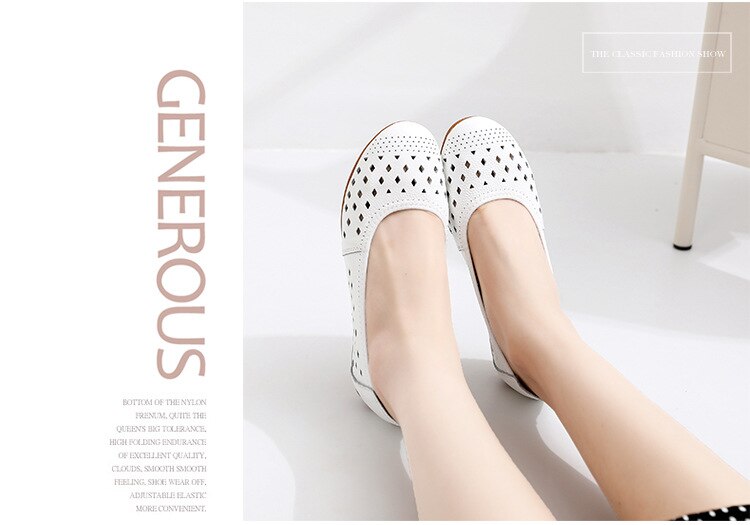 flowersverse Spring Genuine Leather Flat Summer Shoes Women Casual Hollow Breathable Soft Bottom Ladies Flats Plus Size 35-43