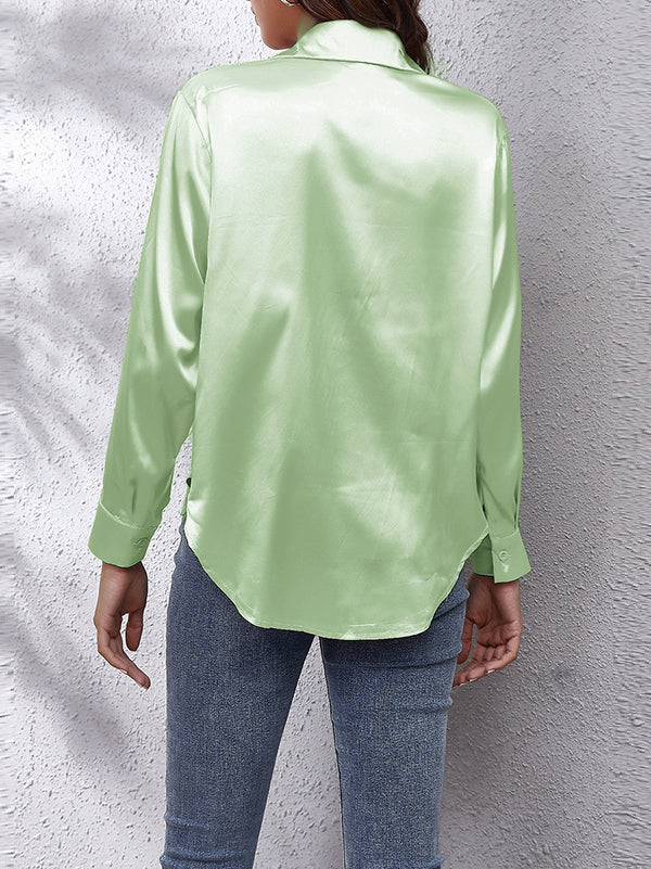 flowersverse Solid Color Long Sleeves Loose Lapel Blouses&Shirts Tops